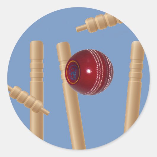 Cricket Ball und Stumps, Runder Aufkleber (Vorderseite)