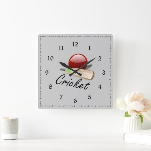 Cricket bat and ball quadratische wanduhr (Zuhause)