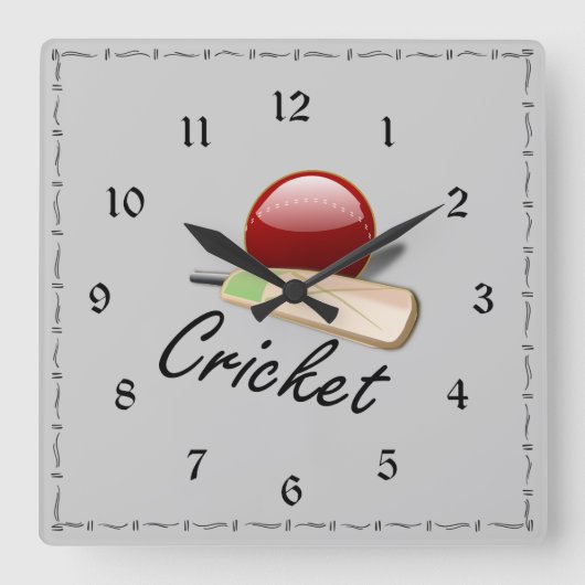 Cricket bat and ball quadratische wanduhr (Vorderseite)