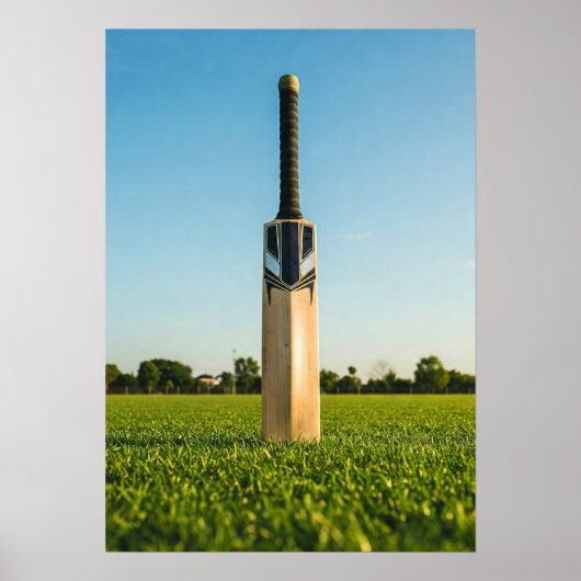 Cricket Bat Standing on Sunlit Field Poster (Vorne)