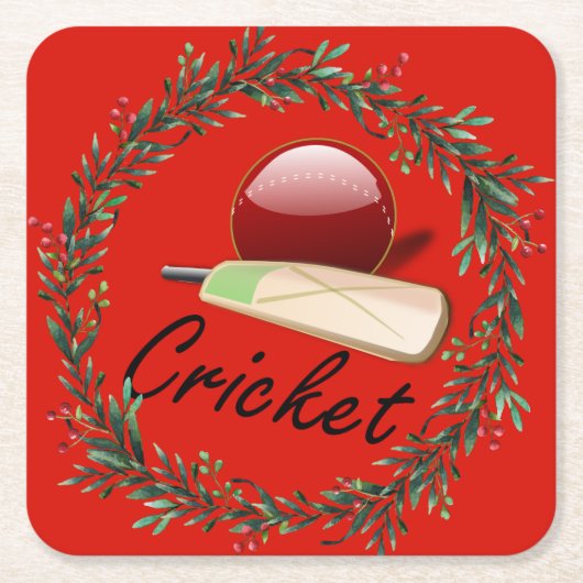 Cricket bat und Ball, Weihnachten, Rechteckiger Pappuntersetzer (Vorderseite)