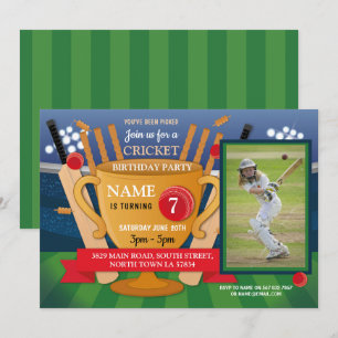 Cricket Birthday Foto Party Girl Boy Sportthema Einladung