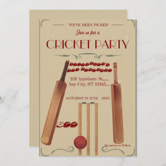 Cricket Birthday Party Sports Invitation Einladung