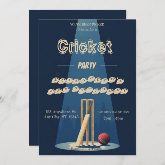 Cricket Birthday Party Sports Invitation Einladung (Vorne/Hinten)