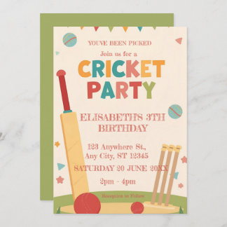 Cricket Birthday Party Sports Invitation Einladung