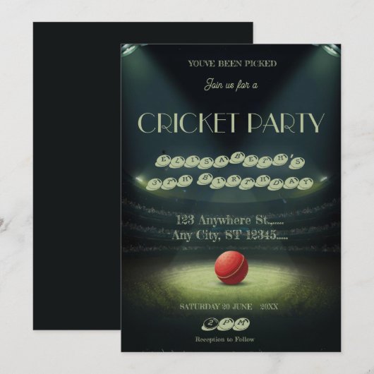 Cricket Birthday Party Sports Invitation Einladung (Vorne/Hinten)