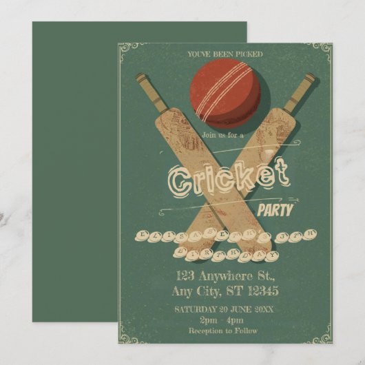 Cricket Birthday Party Sports Invitation Einladung (Vorne/Hinten)