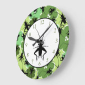Cricket Floral Pattern Green and Black Große Wanduhr (Winkel)