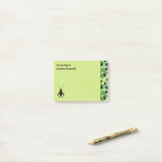 Cricket Floral Pattern Green Black Personalisiert Post-it Klebezettel (Auf Schreibtisch)