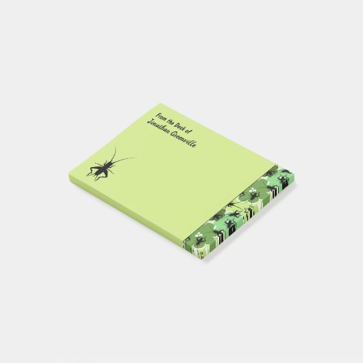 Cricket Floral Pattern Green Black Personalisiert Post-it Klebezettel (angewinkelt)