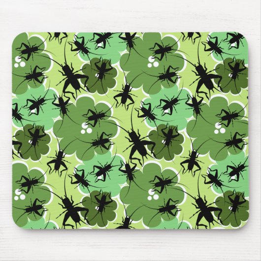 Cricket Floral Pattern Grün + Schwarz Mousepad (Vorne)