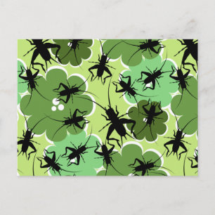 Cricket Floral Pattern Grün + Schwarz Postkarte