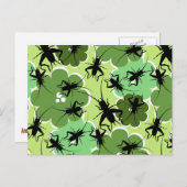 Cricket Floral Pattern Grün + Schwarz Postkarte (Vorne/Hinten)