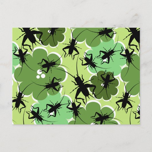 Cricket Floral Pattern Grün + Schwarz Postkarte (Vorderseite)