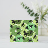 Cricket Floral Pattern Grün + Schwarz Postkarte (Stehend Vorderseite)