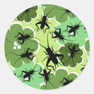 Cricket Floral Pattern Grün + Schwarz Runder Aufkleber