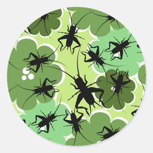Cricket Floral Pattern Grün + Schwarz Runder Aufkleber (Vorderseite)