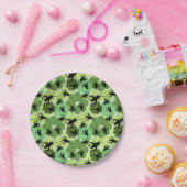 Cricket Floral Pattern Grün und Schwarz Pappteller (Party)