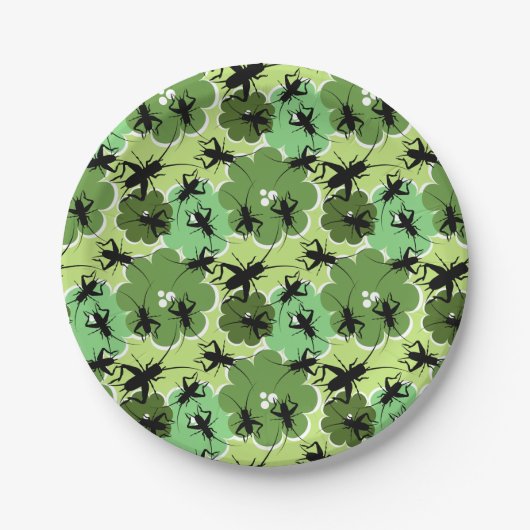 Cricket Floral Pattern Grün und Schwarz Pappteller (Vorderseite)