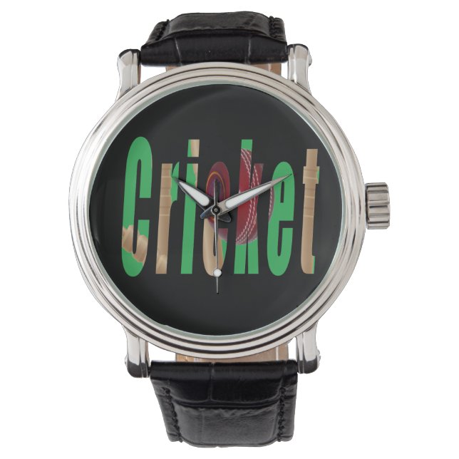 Cricket Game Logo, Mens Leather Watch Armbanduhr (Vorderseite)