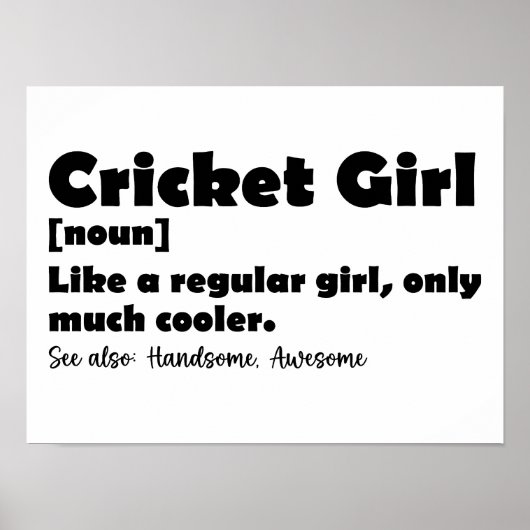 Cricket Girl Funny Definition Cricket Lover Poster (Vorne)