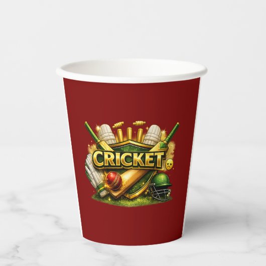 Cricket Gold Emblem Sport Inspired 8oz Paper Cup Pappbecher (Vorderseite)