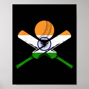 Cricket Indien Vintage Indische Flagge Cricketspie Poster