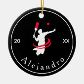 Cricket Player Coach Silhouette Schwarz-weiß Sport Keramik Ornament (Vorne)