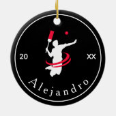 Cricket Player Coach Silhouette Schwarz-weiß Sport Keramik Ornament (Hinten)