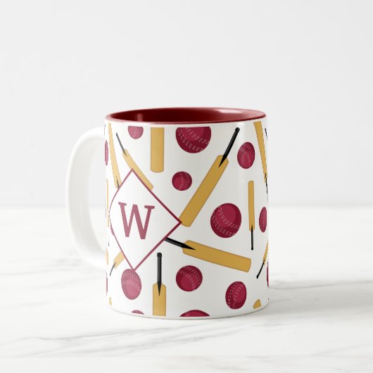 Cricket Player Monogramm Zweifarbige Tasse (Vorderseite Links)
