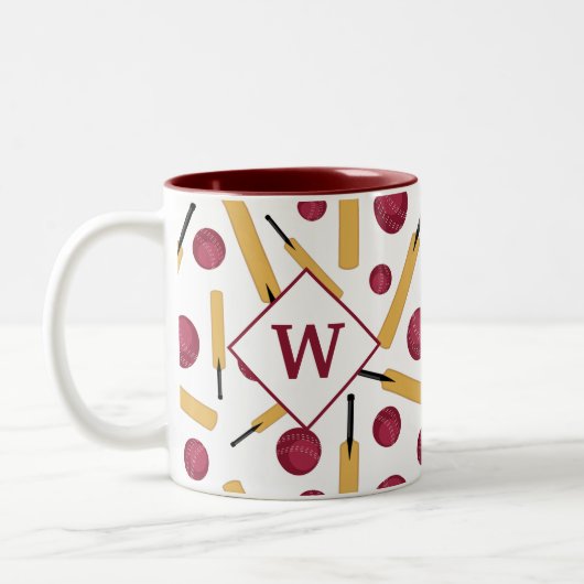 Cricket Player Monogramm Zweifarbige Tasse (Links)