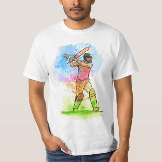 Cricket Player Wasserfarbe Stilvolle T - Shirt-Des T-Shirt (Vorderseite)
