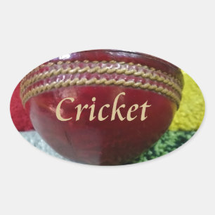 Cricket: rote Kunsthandwerksdrucke Ovaler Aufkleber