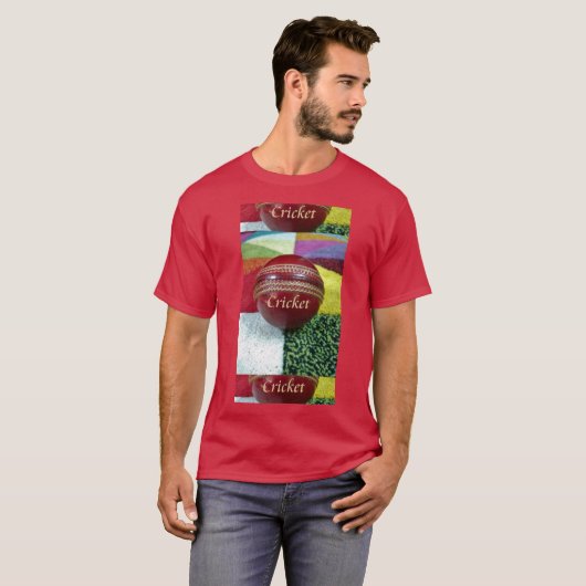 Cricket: rote Kunsthandwerksdrucke T-Shirt (Vorne ganz)