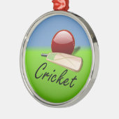 Cricket - Schläger und Ball am Grashorizon Ornament Aus Metall (Links)