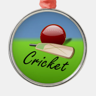 Cricket - Schläger und Ball am Grashorizon Ornament Aus Metall