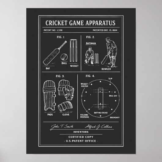 Cricket-Spiel-Blueprint Poster (Vorne)