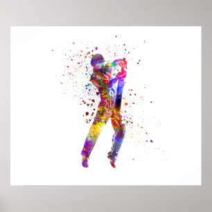 Cricket-Spieler in Aquarellfarbe Poster
