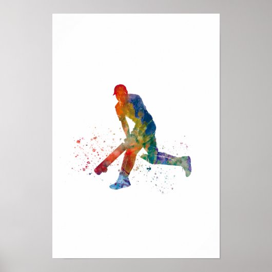Cricket-Spieler in Aquarellfarbe Poster (Vorne)