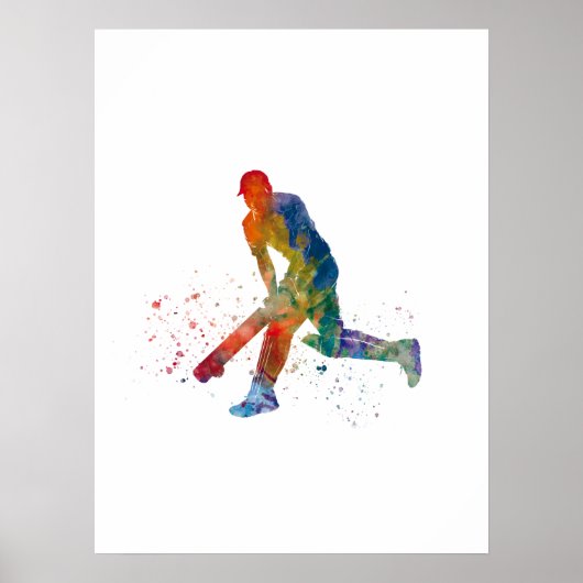 Cricket-Spieler in Aquarellfarbe Poster (Vorne)