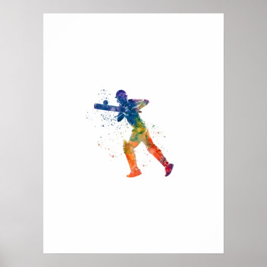 Cricket-Spieler in Aquarellfarbe Poster (Vorne)