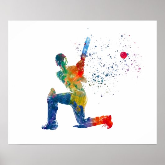 Cricket-Spieler in Aquarellfarbe Poster (Vorne)