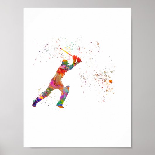 Cricket-Spieler in Aquarellfarbe Poster (Vorne)