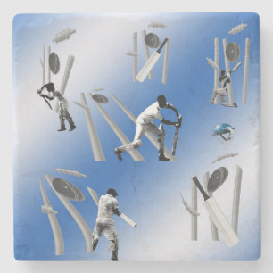 Cricket-Spieler spielen Cricket Steinuntersetzer