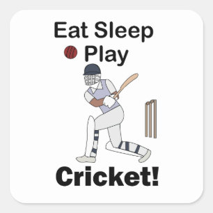 Cricket Sport Essen Schlafen Spielen Cricket Quadratischer Aufkleber