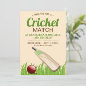 Cricket Sport Geburtstagsfeier Einladung (Stehend Vorderseite)