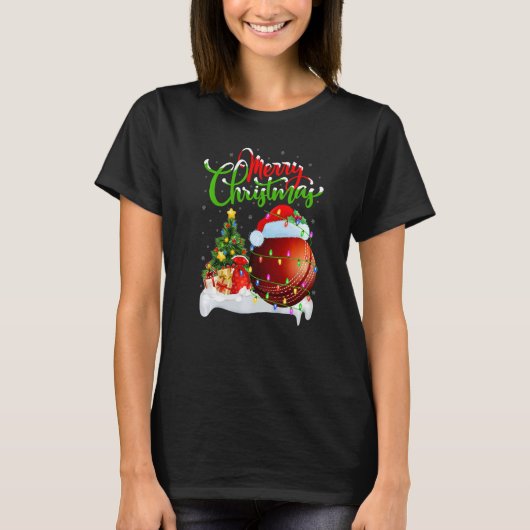 Cricket Sports Xmas Decoration Santa Cricket Chri T-Shirt (Vorderseite)