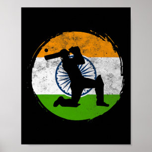 Cricket-Sportspiel Flagge Indiens Cricket-Spieler  Poster