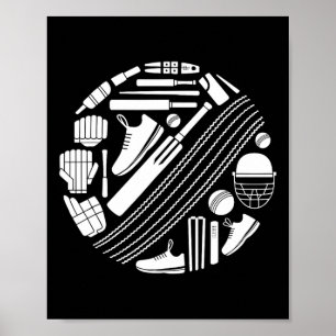 Cricket-T-Ausrüstungssymbol Silhouette Cricketspie Poster