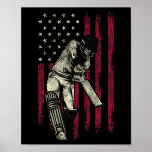 Cricket Vintag American Flag 4. Juli T-Shirt Gesch Poster